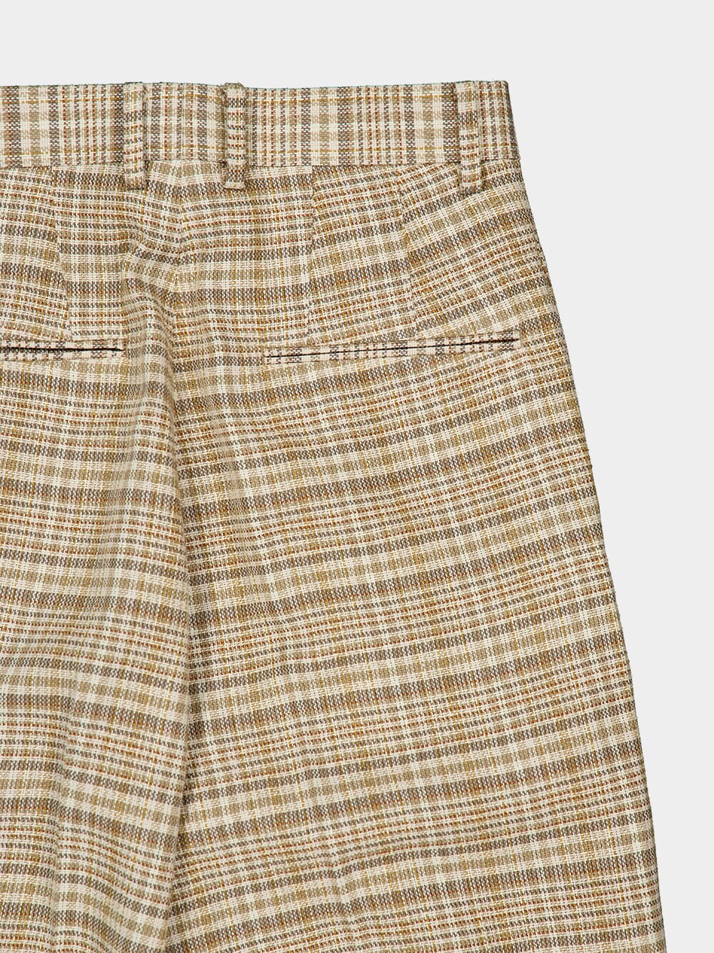 Ivory Beige Check Silk Linen Trousers - Image 4