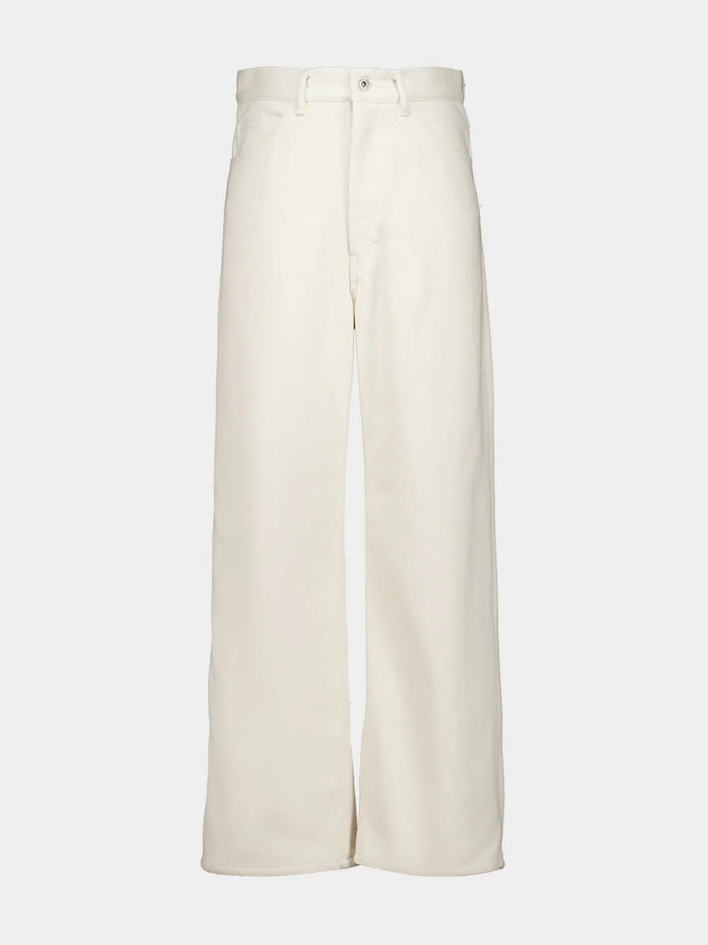 Ivory White Silk Nep Denim 5P Wide Pants