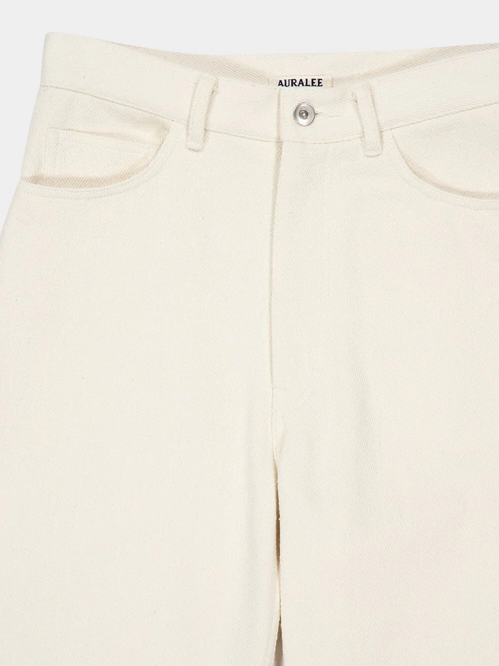 Ivory White Silk Nep Denim 5P Wide Pants - Image 3