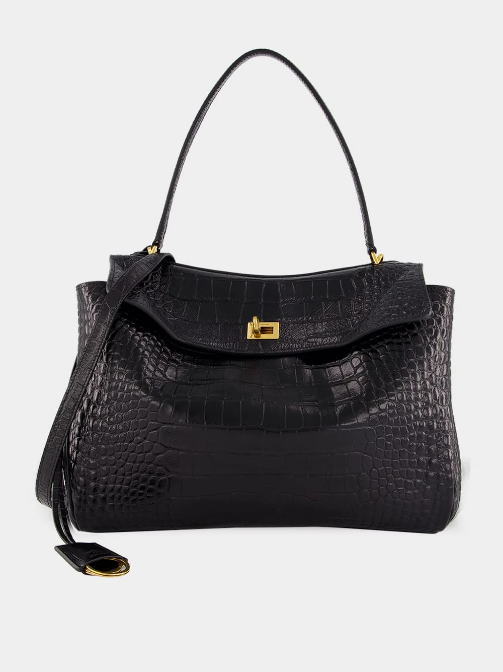 Black Rodeo Crocodile-Effect Leather Tote Bag