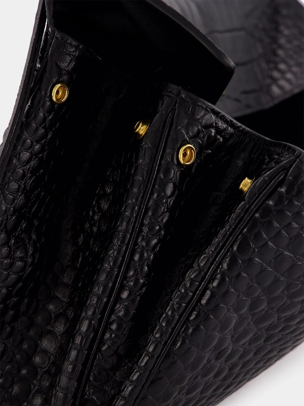 Black Rodeo Crocodile-Effect Leather Tote Bag - Image 8