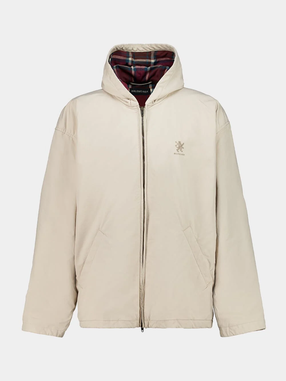 Beige Hooded Zip-Up Cotton Jacket
