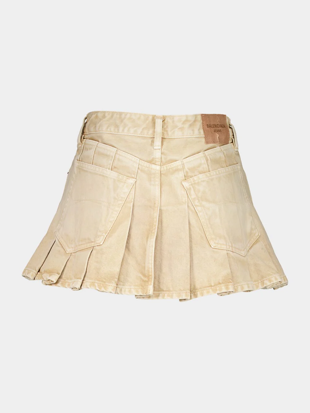 Beige Mini Pleated Denim Skirt - Image 2