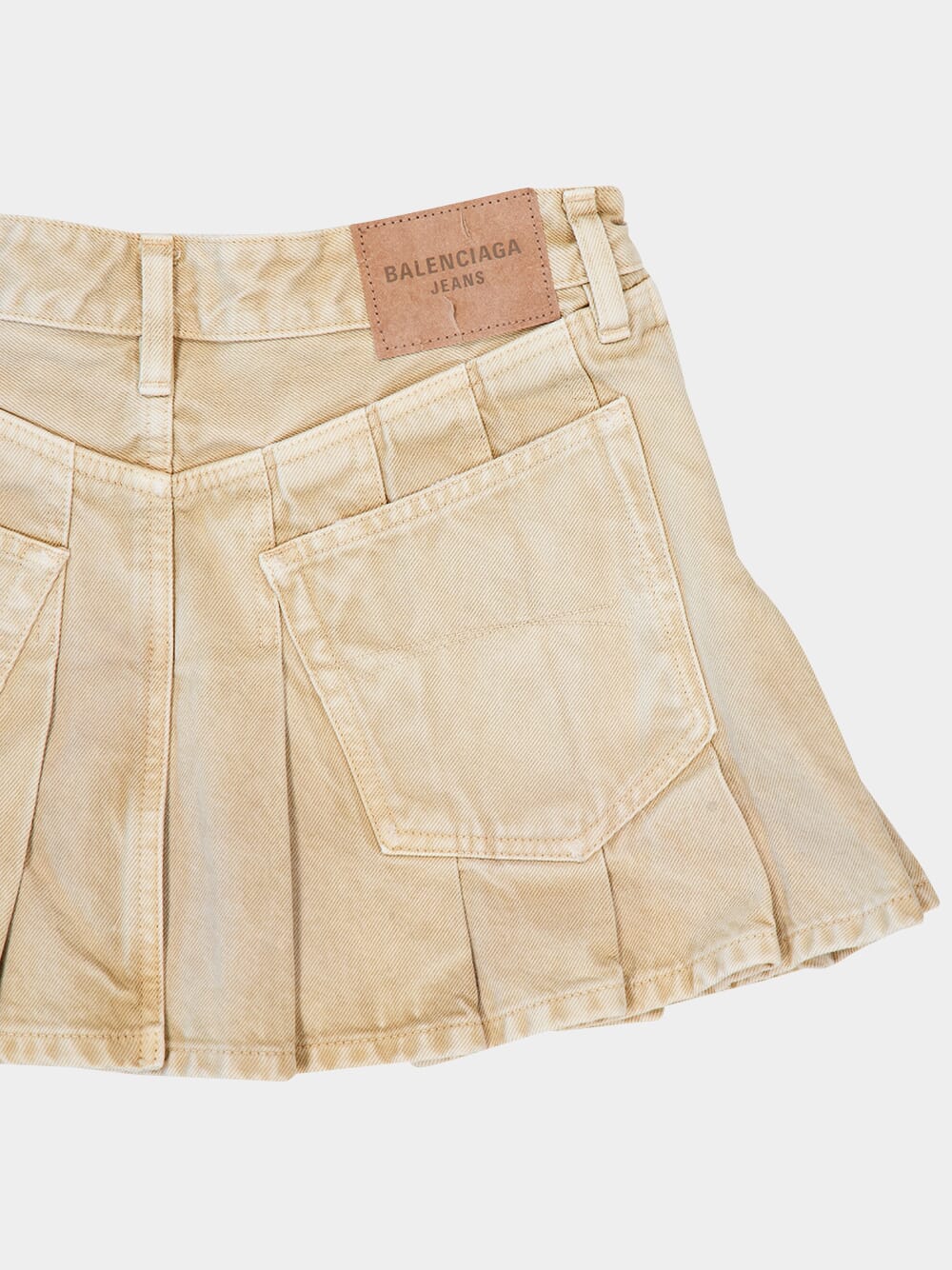 Beige Mini Pleated Denim Skirt - Image 4