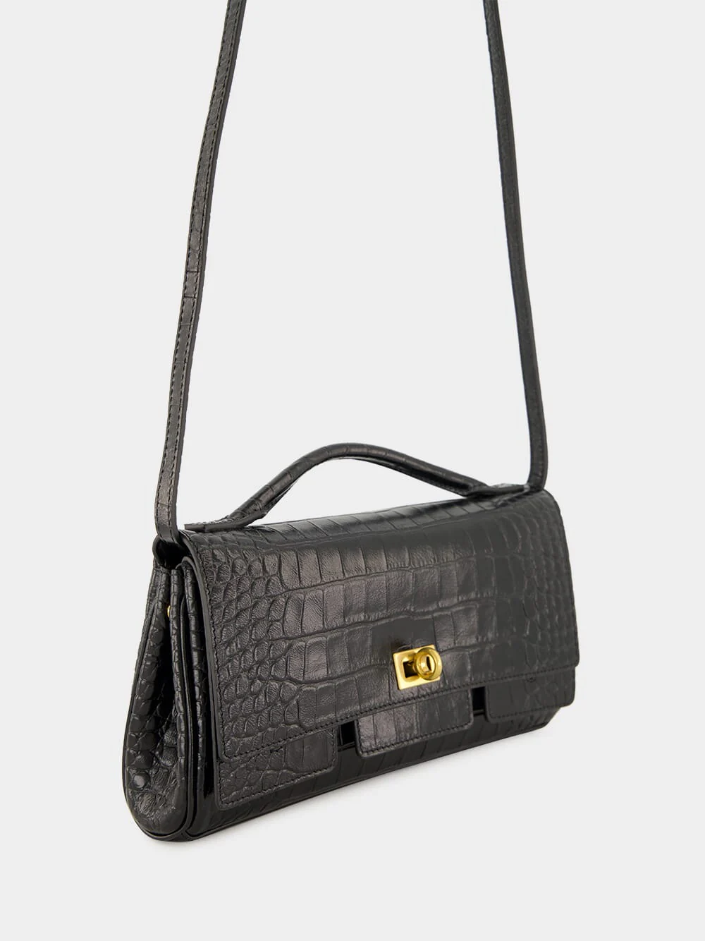 Black Bel Air Embossed Croc Clutch Bag - Image 3