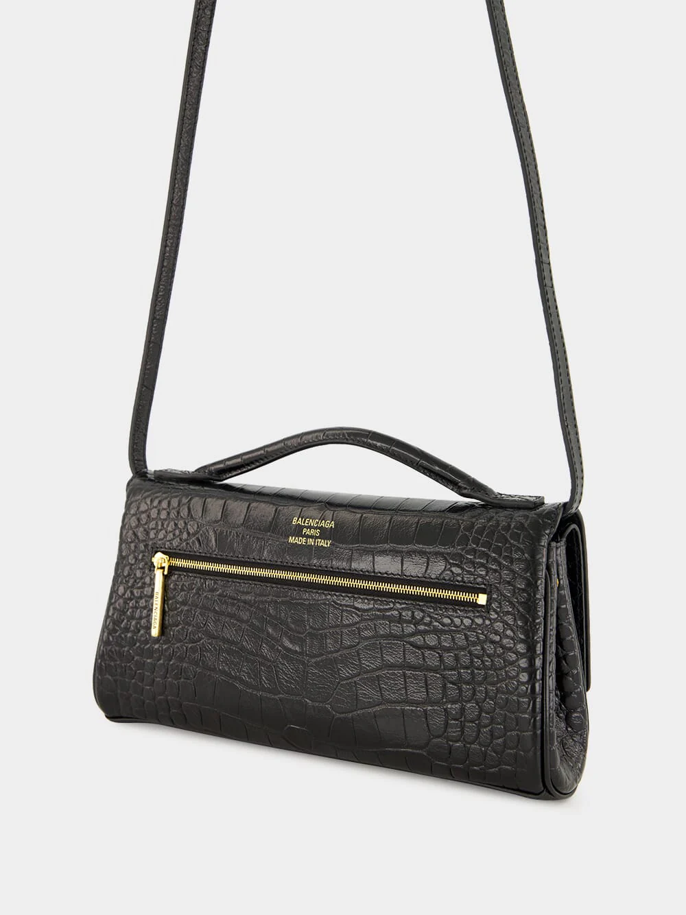 Black Bel Air Embossed Croc Clutch Bag - Image 5