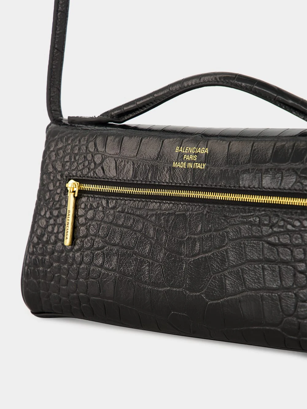 Black Bel Air Embossed Croc Clutch Bag - Image 7
