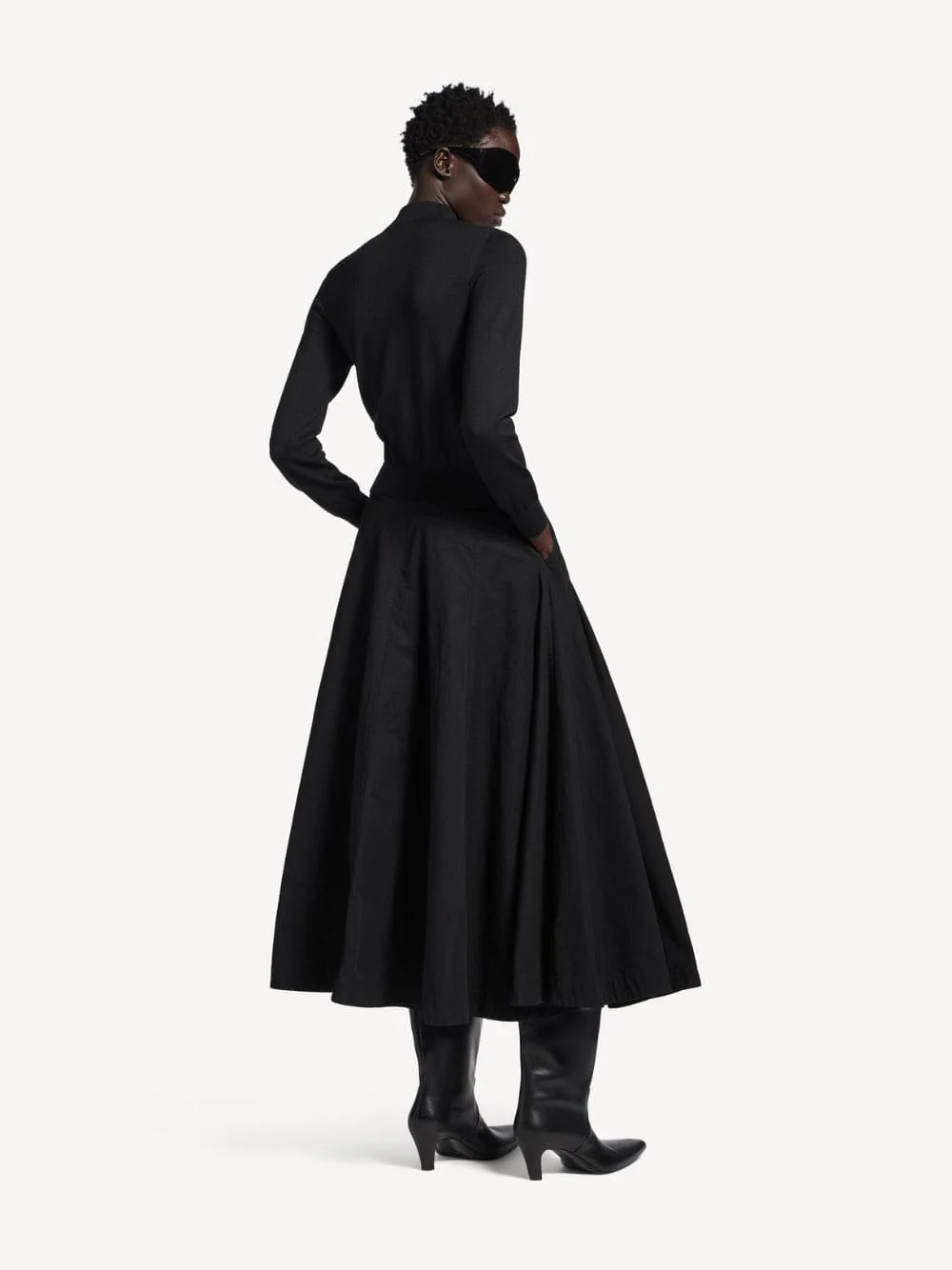 Black Cotton Godet Maxi Skirt - Image 4