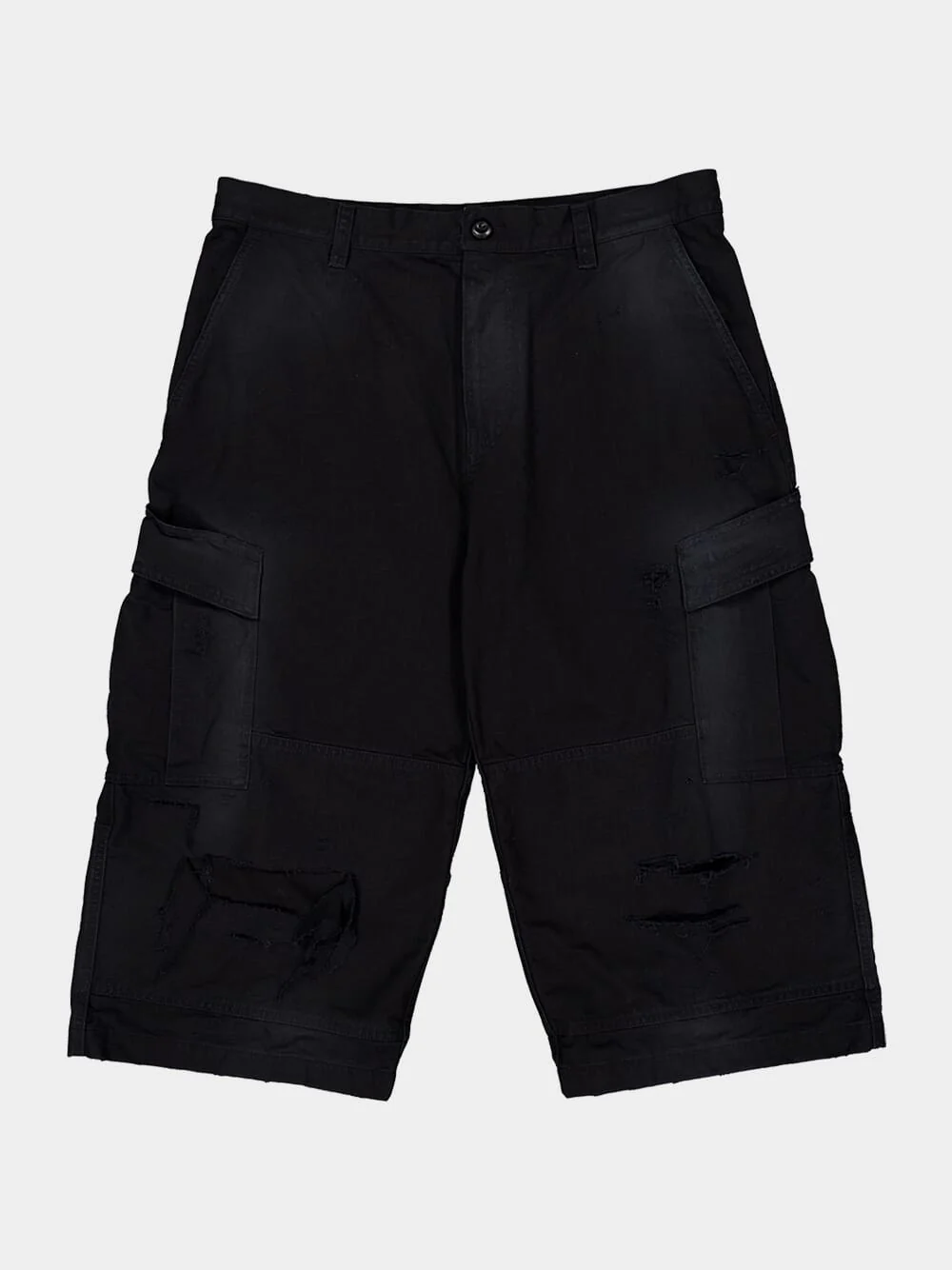 Black Cropped Cargo Cotton Trousers - Image 6