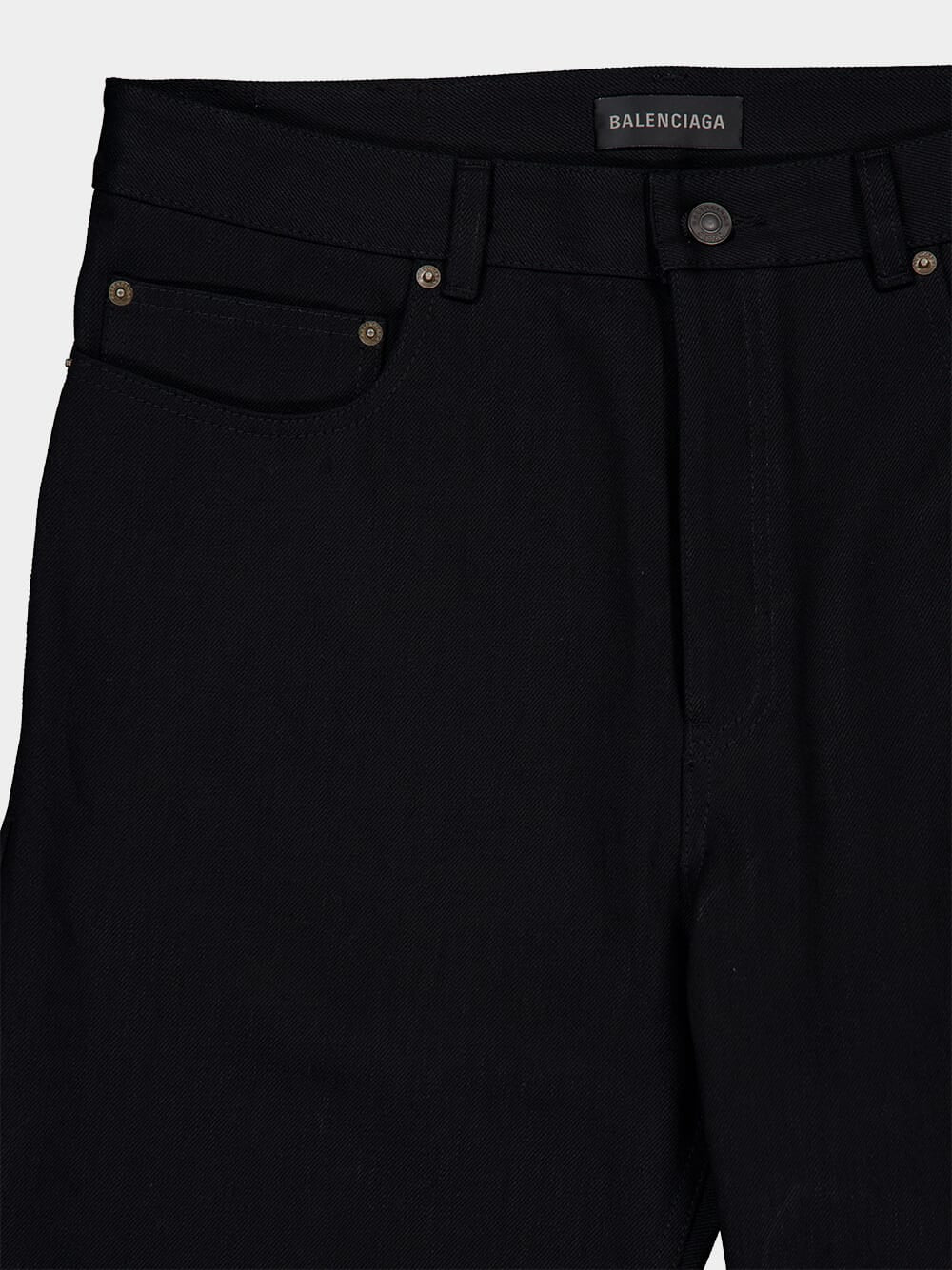 Black Curved Knee Cotton Denim Trousers - Image 5