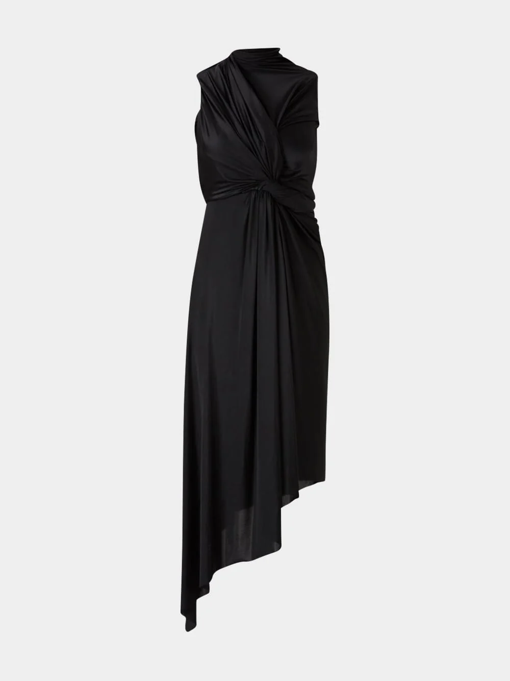 Black Draped Sleeveless Midi Dress
