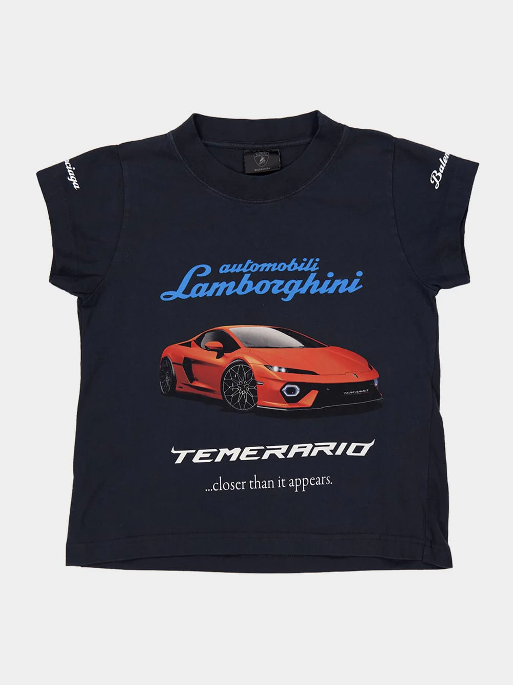 Black Faded Automobili Lamborghini Shrunk T-Shirt - Image 5
