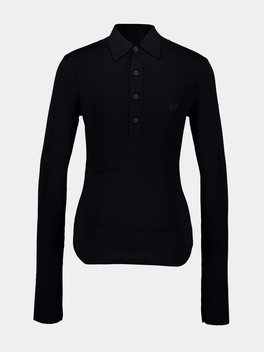 Black Long-Sleeve Reverse Polo Knit Top - Image 2