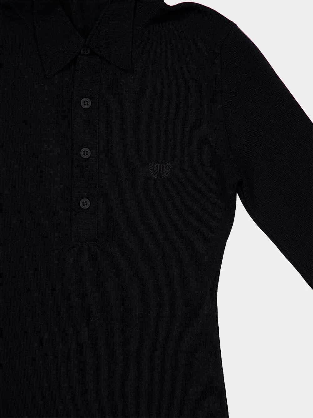 Black Long-Sleeve Reverse Polo Knit Top - Image 3