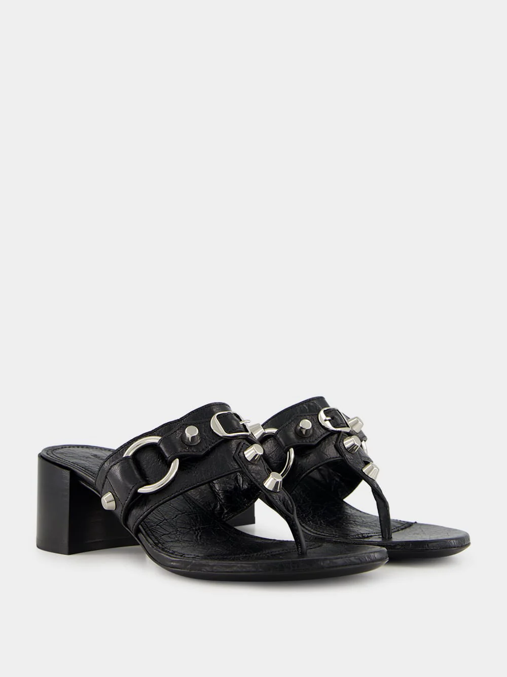 Black Mid-Heel City Tong Sandals - Image 3
