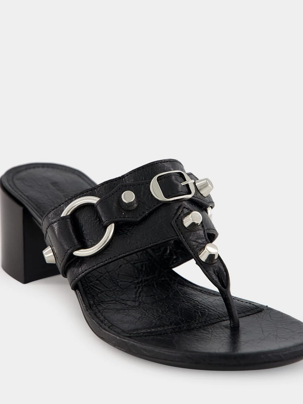 Black Mid-Heel City Tong Sandals - Image 6