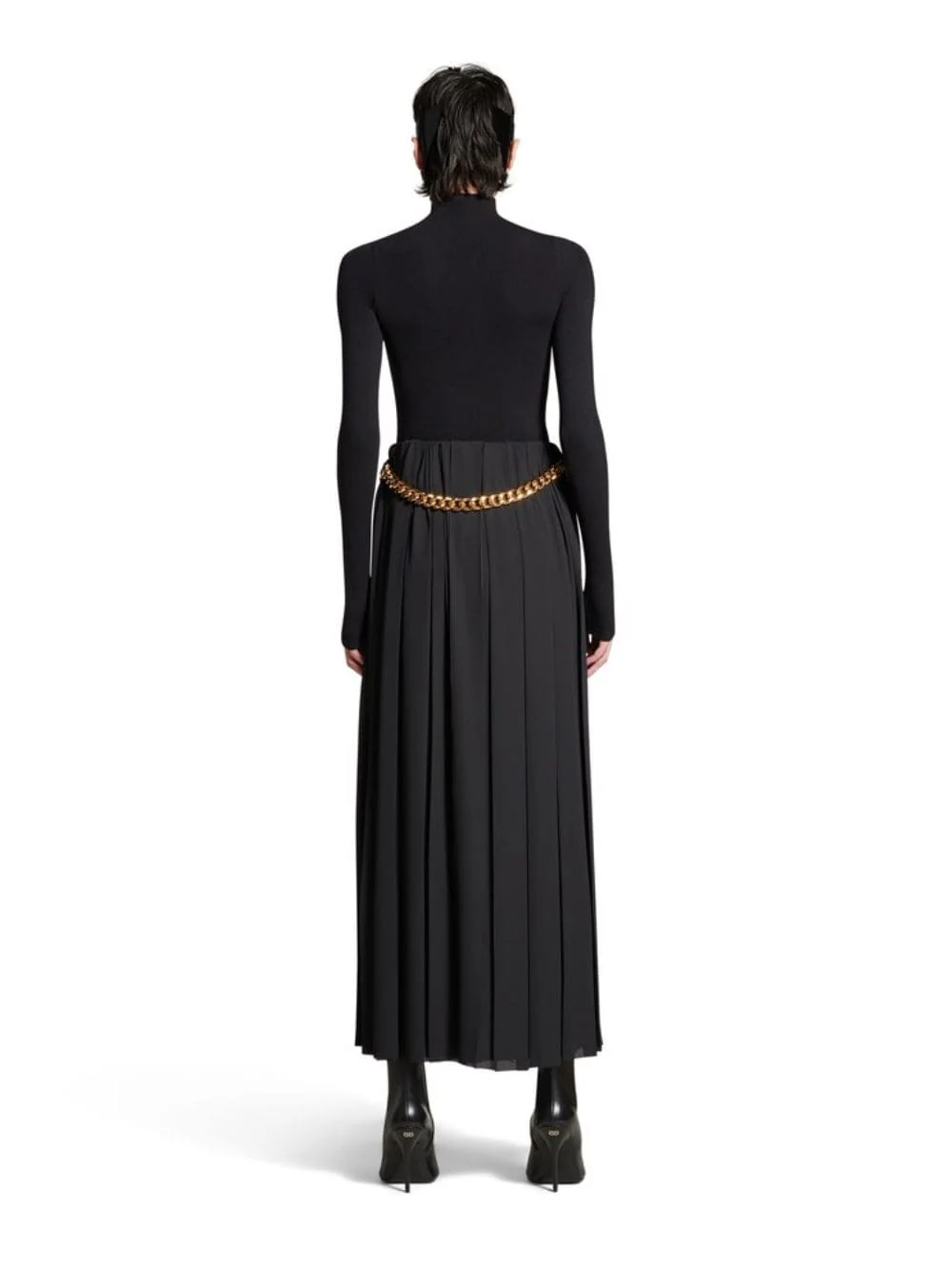 Black Pleated Skirt with Chain Detail - Image 4