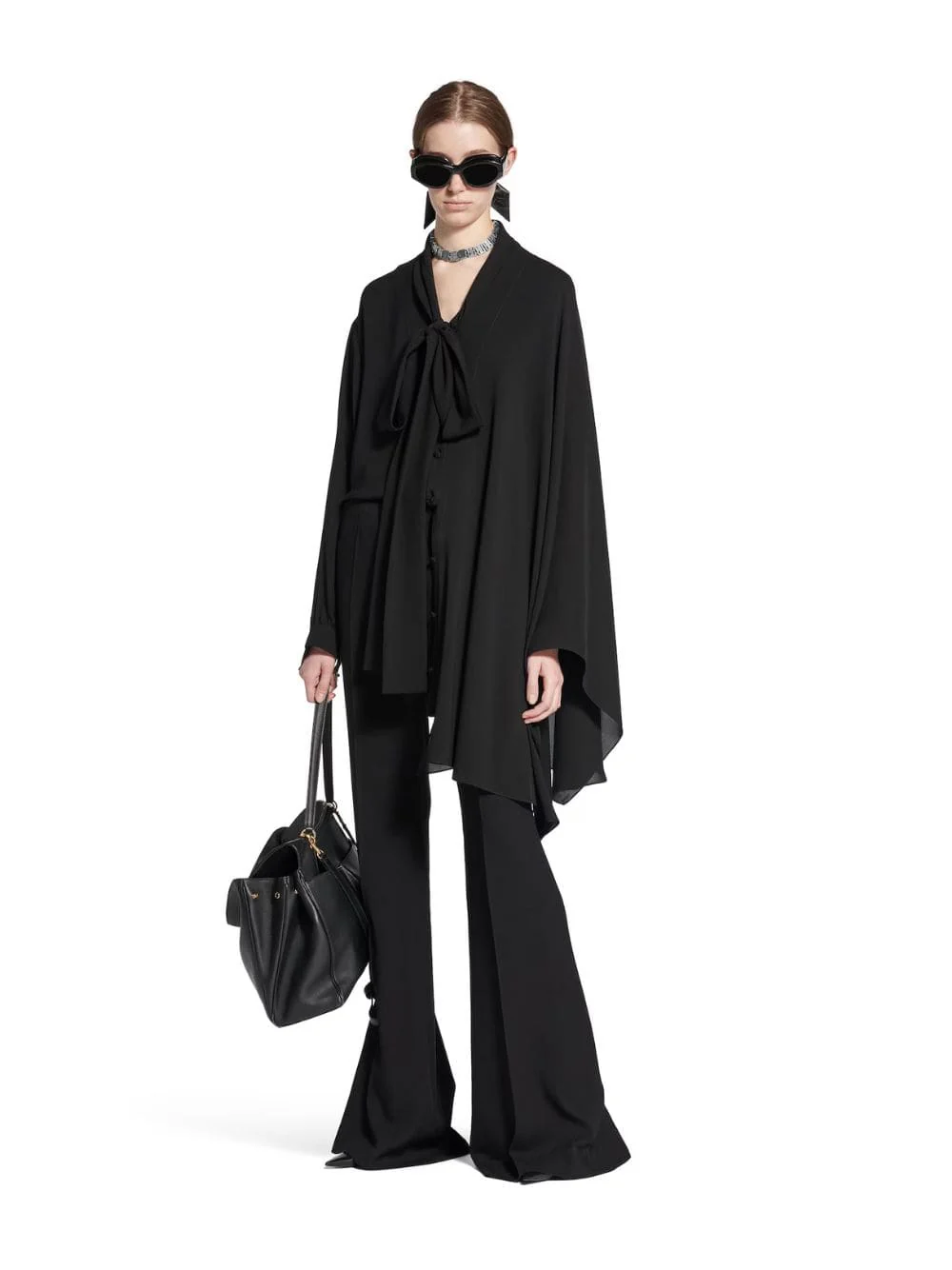 Black Washed Silk Scarf Blouse - Image 2