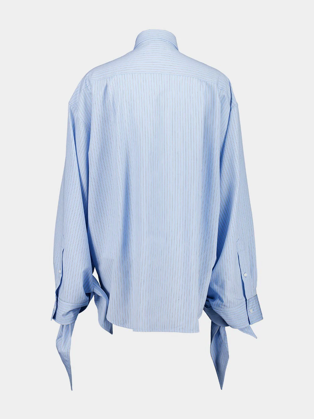 Blue and White Knotted Cuff Striped Blouse - Image 6