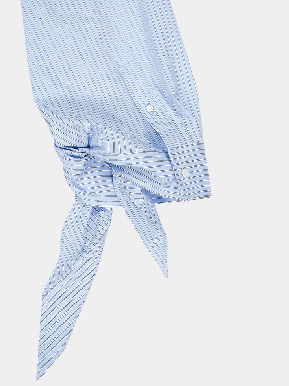 Blue and White Knotted Cuff Striped Blouse - Image 8