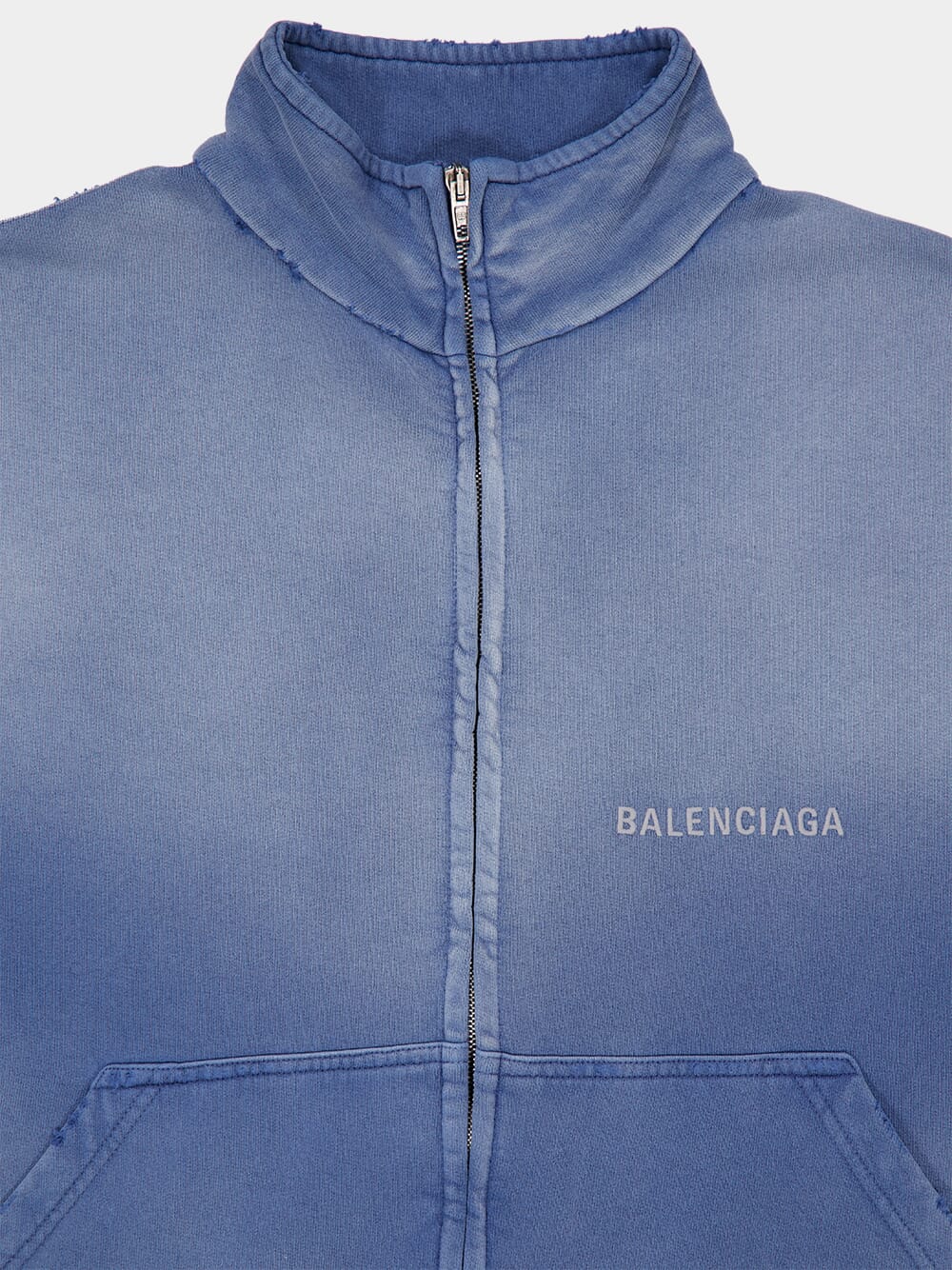Blue High-Neck Zipped Jacket in Distressed - Image 3