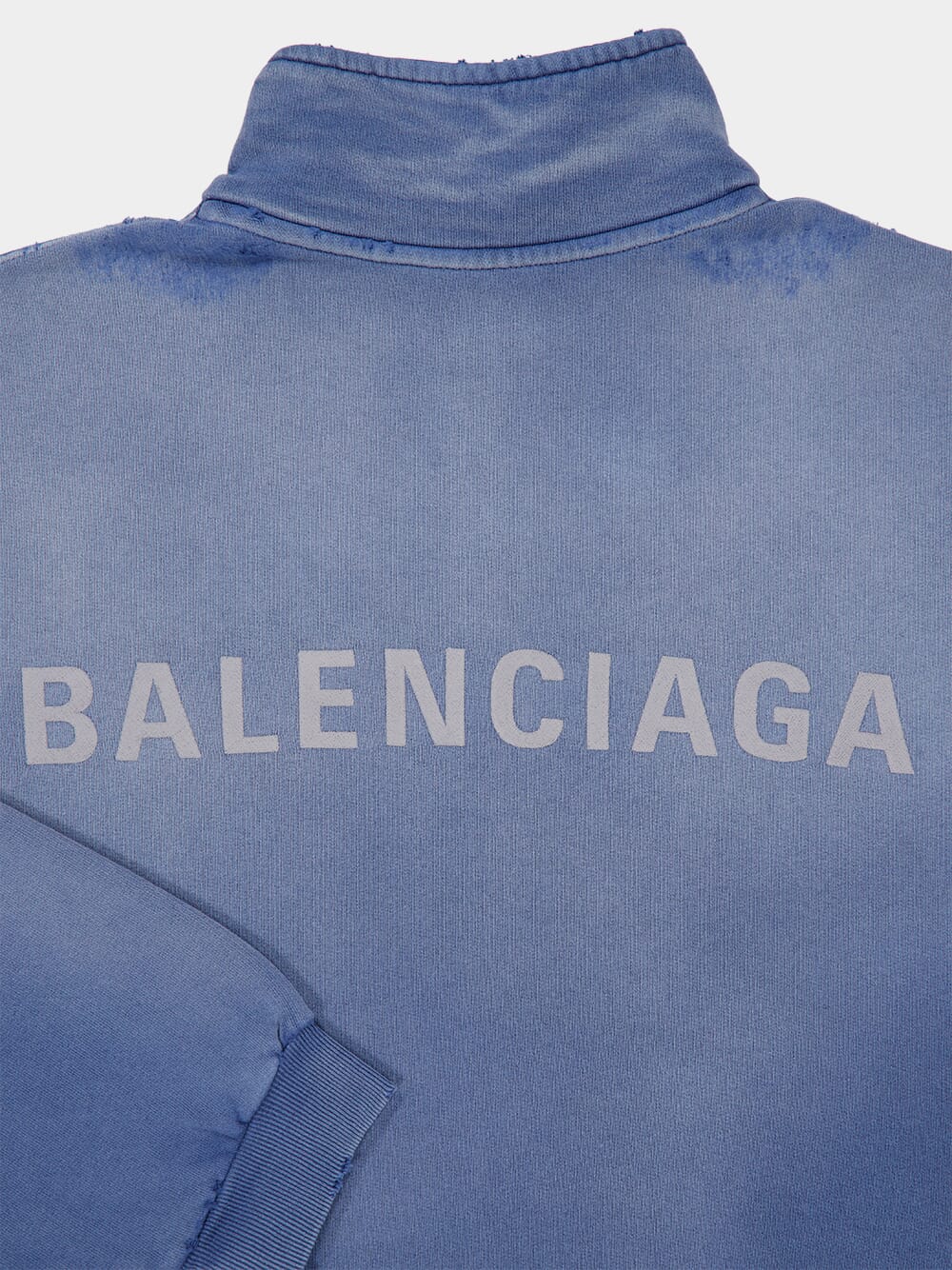 Blue High-Neck Zipped Jacket in Distressed - Image 4