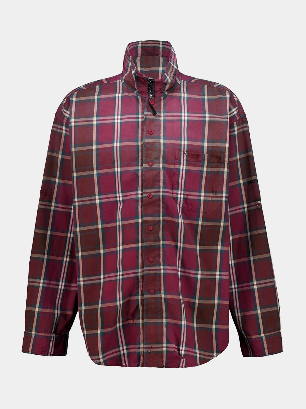 Burgundy Checked Zip-Up Shirt