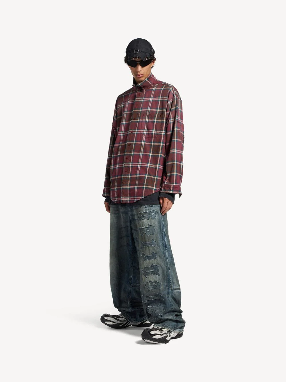 Burgundy Checked Zip-Up Shirt - Image 2