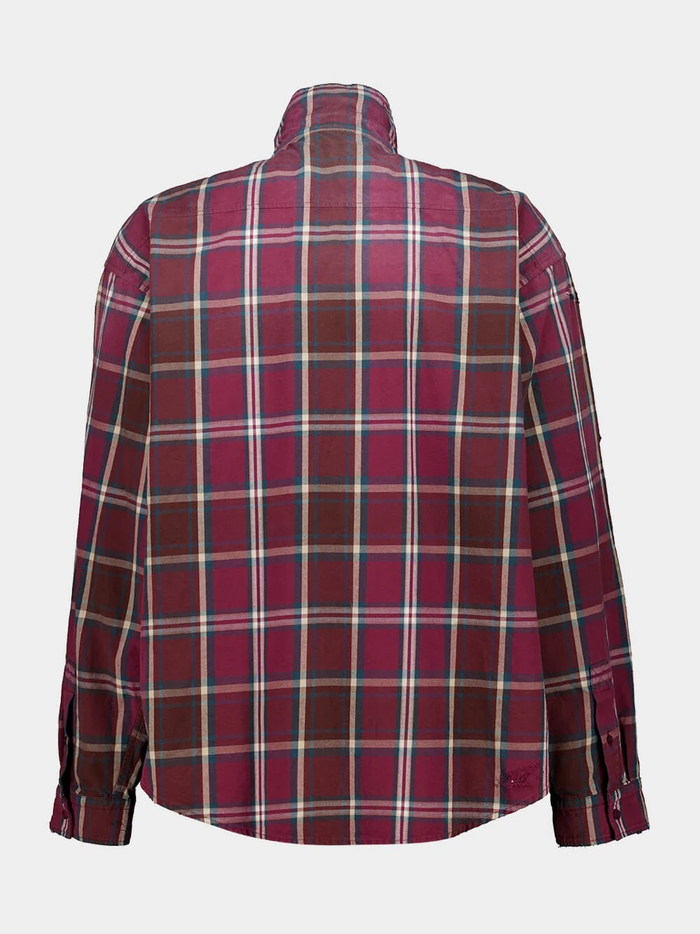 Burgundy Checked Zip-Up Shirt - Image 3
