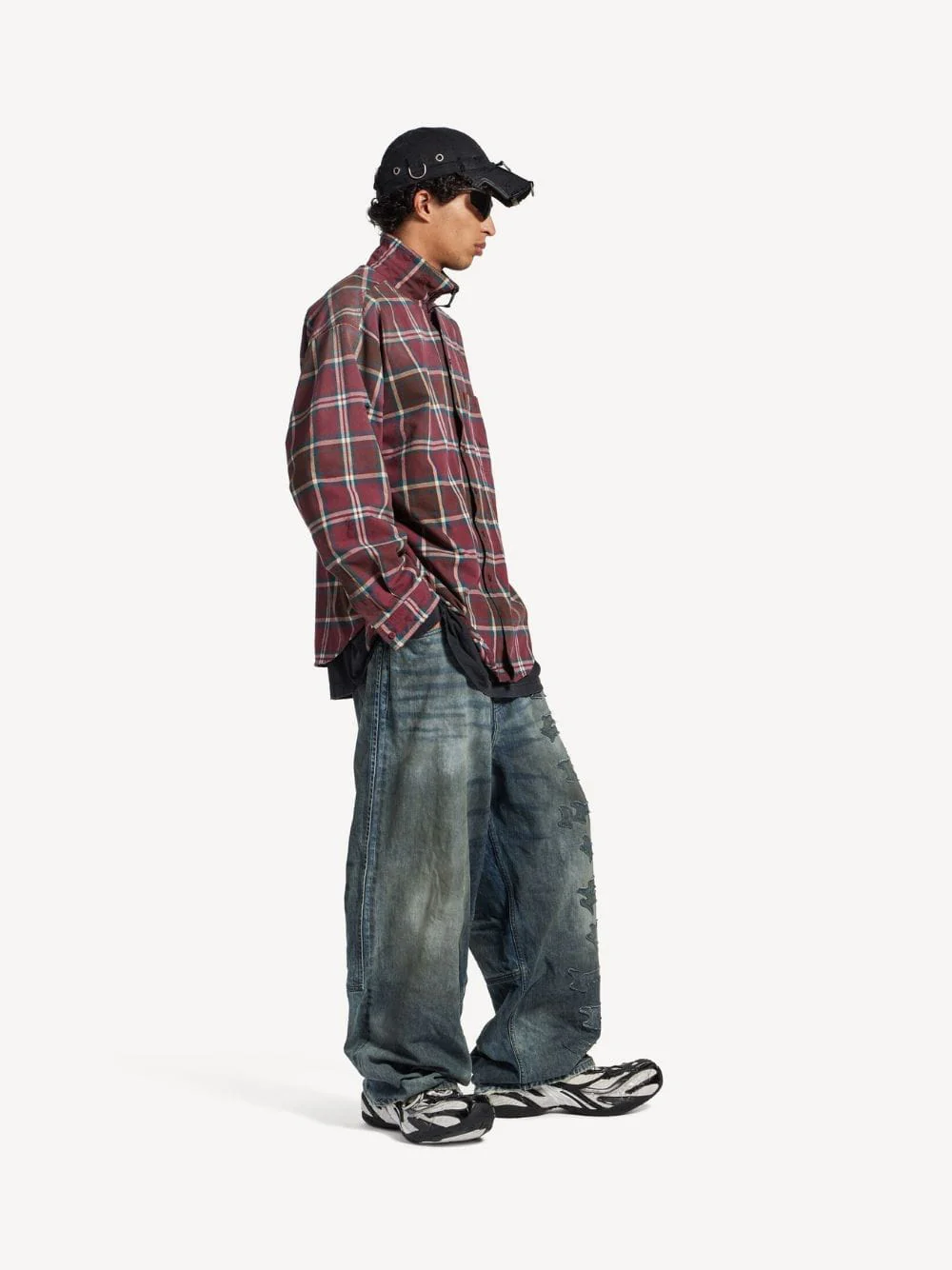 Burgundy Checked Zip-Up Shirt - Image 4