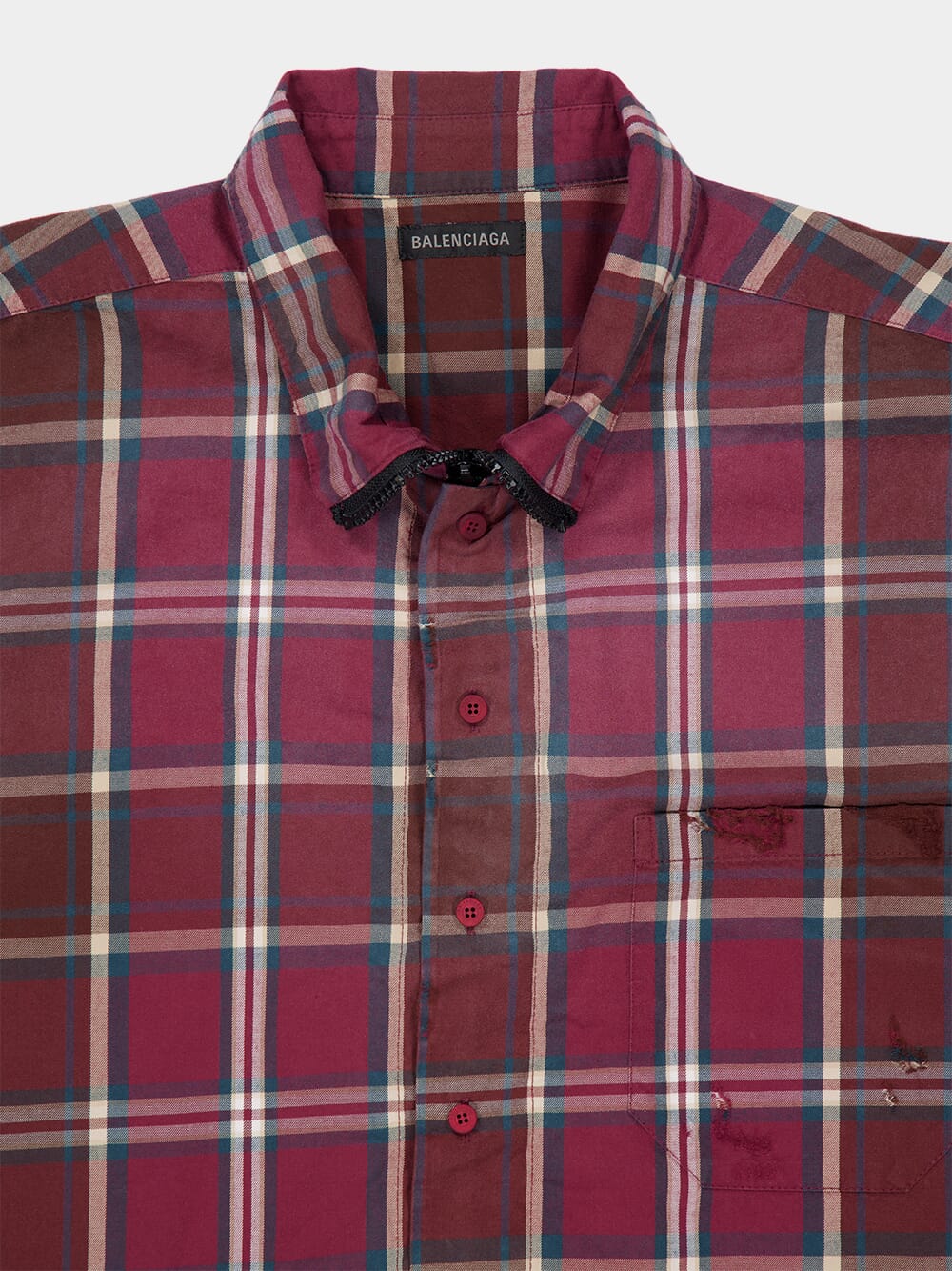 Burgundy Checked Zip-Up Shirt - Image 5