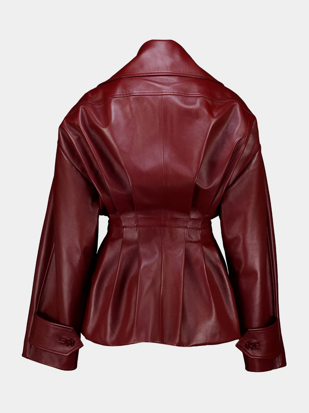 Burgundy Folded Leather Short Trench - Image 3