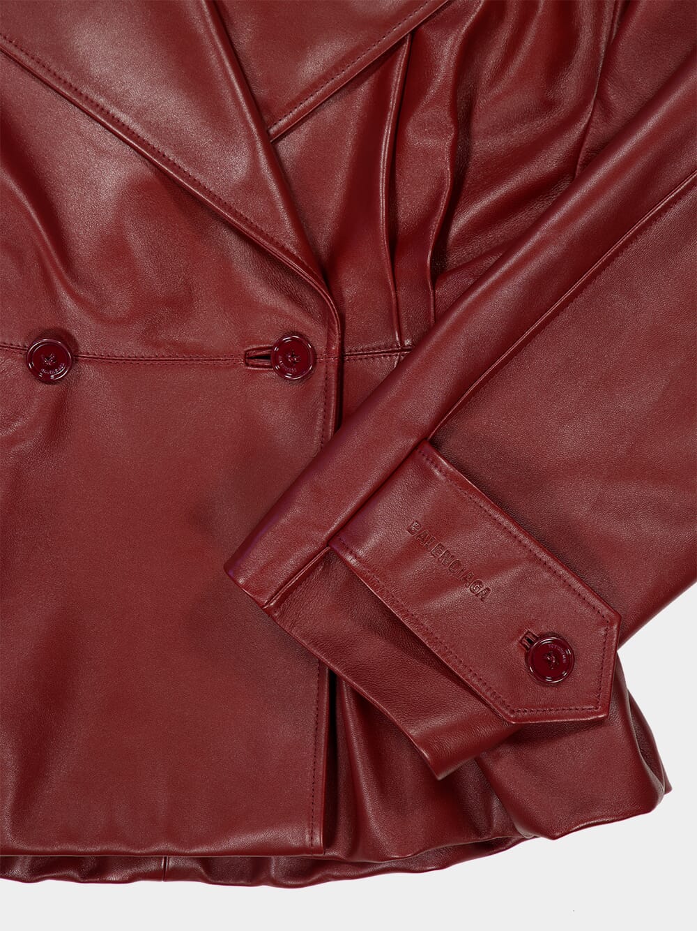 Burgundy Folded Leather Short Trench - Image 7