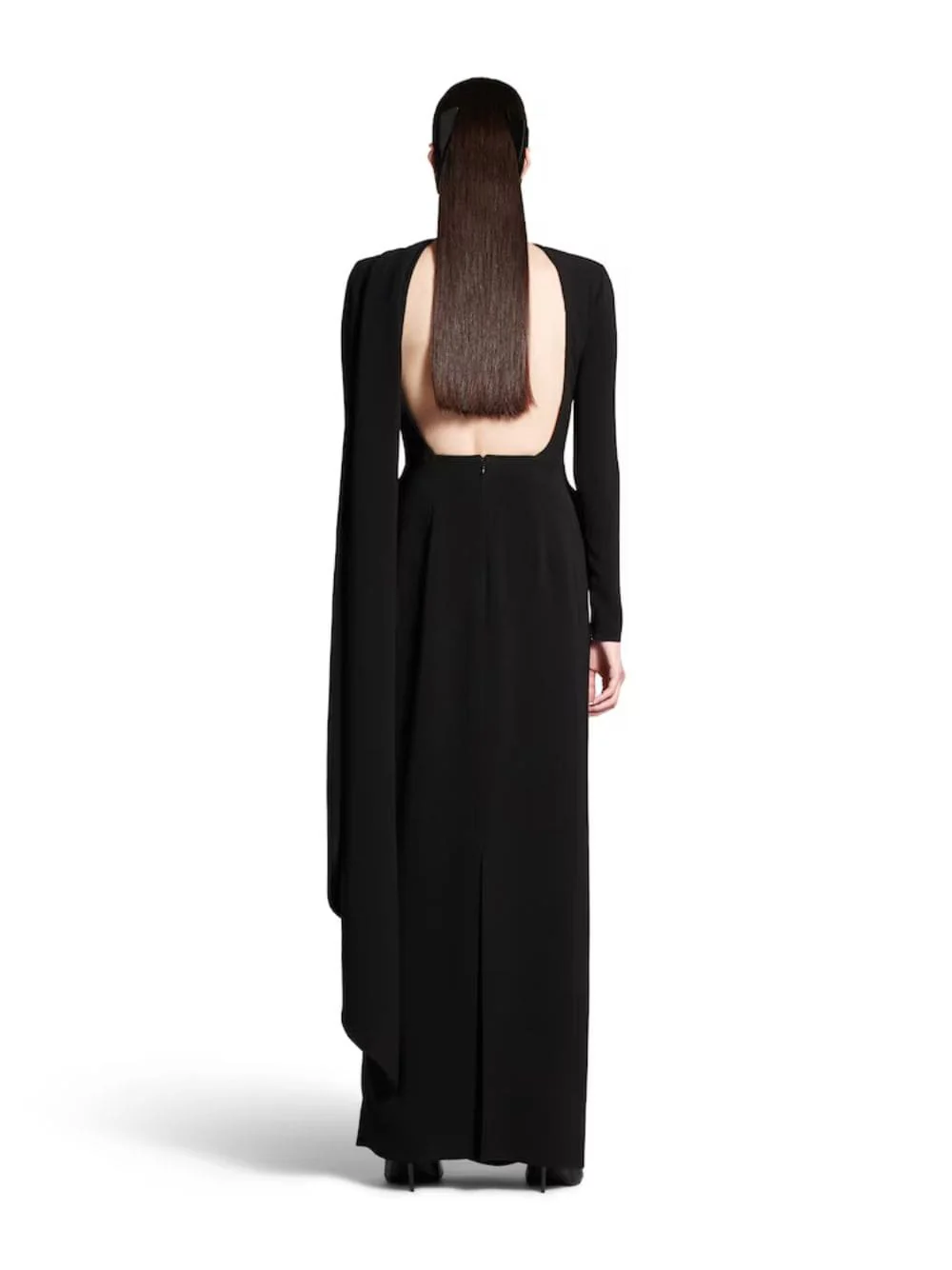 Black Cape Gown in Stretch Crepe - Image 4
