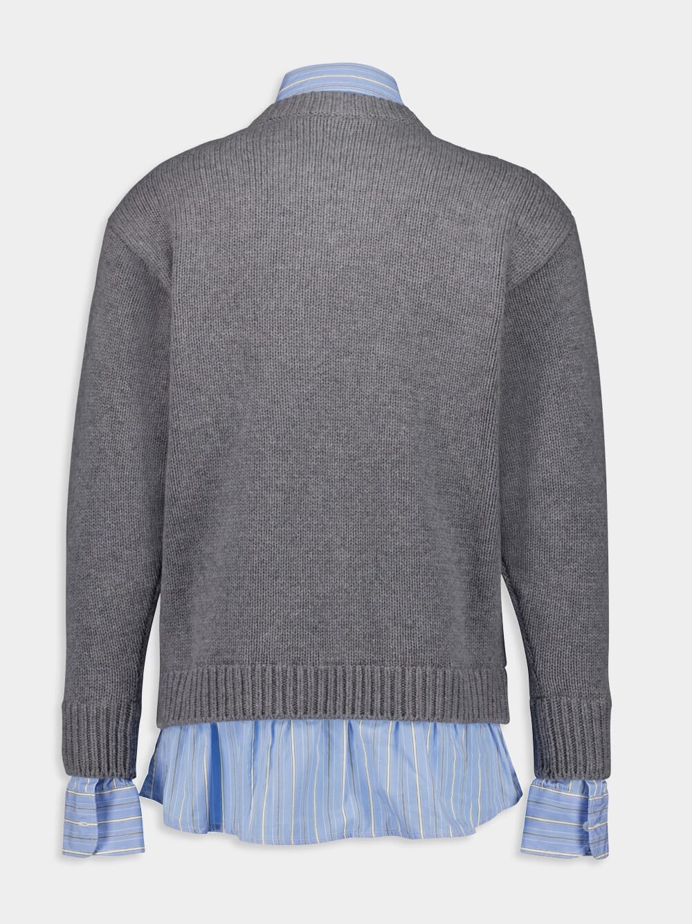 Grey Layered V-Neck Sweater with Poplin Shirt - Image 3