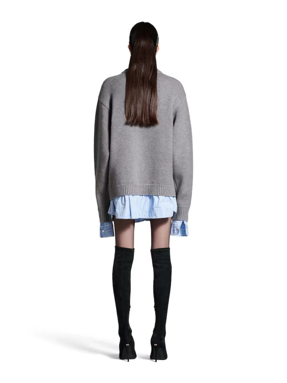 Grey Layered V-Neck Sweater with Poplin Shirt - Image 4