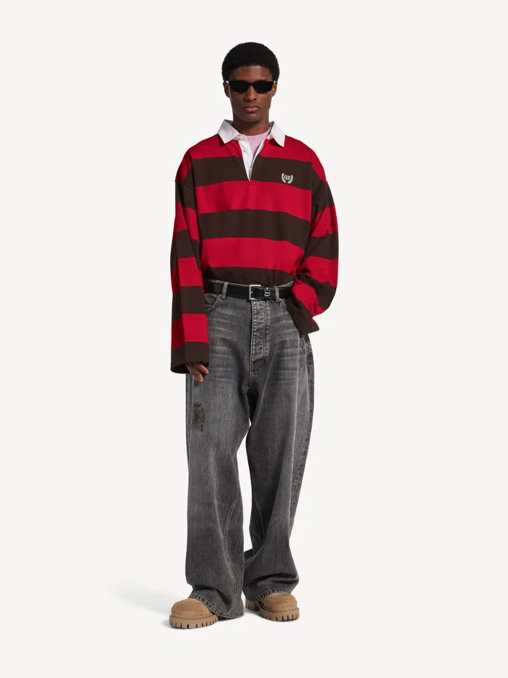 Dark Brown and Red Longsleeve Polo