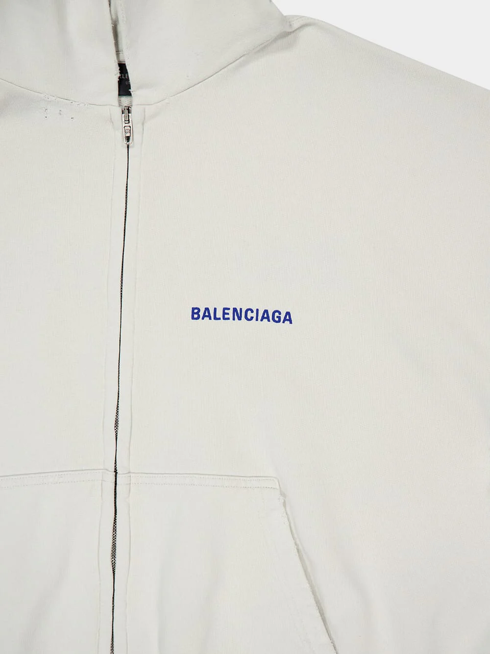Dirty White Zip-Up Sweatshirt with Blue Logo - Image 5