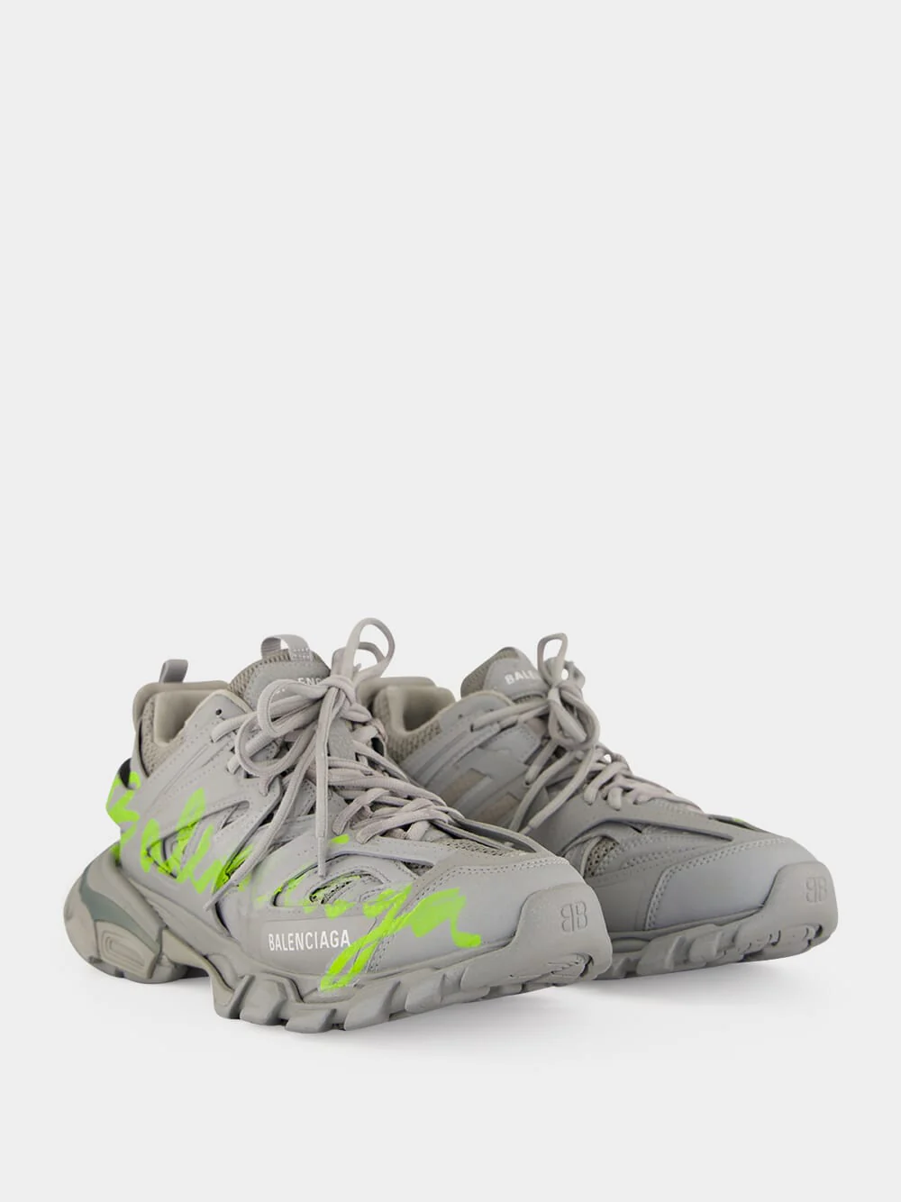 Grey and Neon Yellow Track Signature Sneakers - Image 3