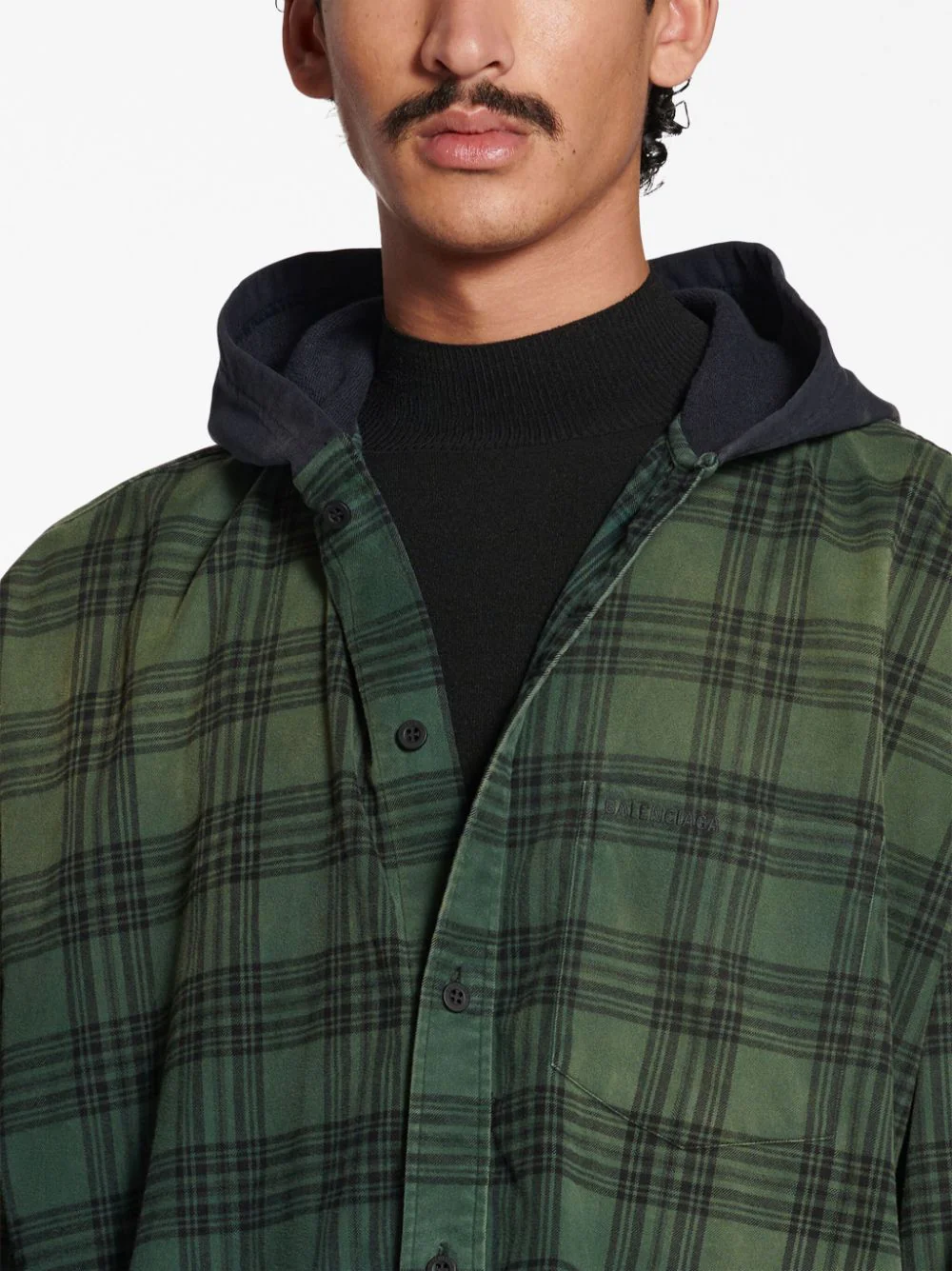 Hooded Check-Print Oversized Shirt - Image 5