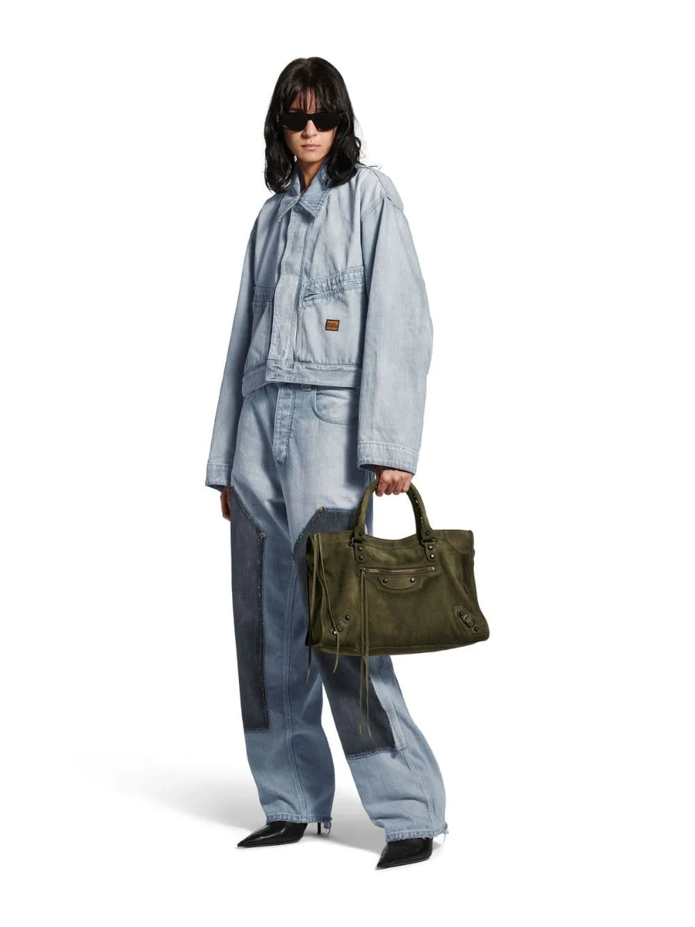 Khaki Green Le City Bag Medium in Suede Calfskin - Image 2
