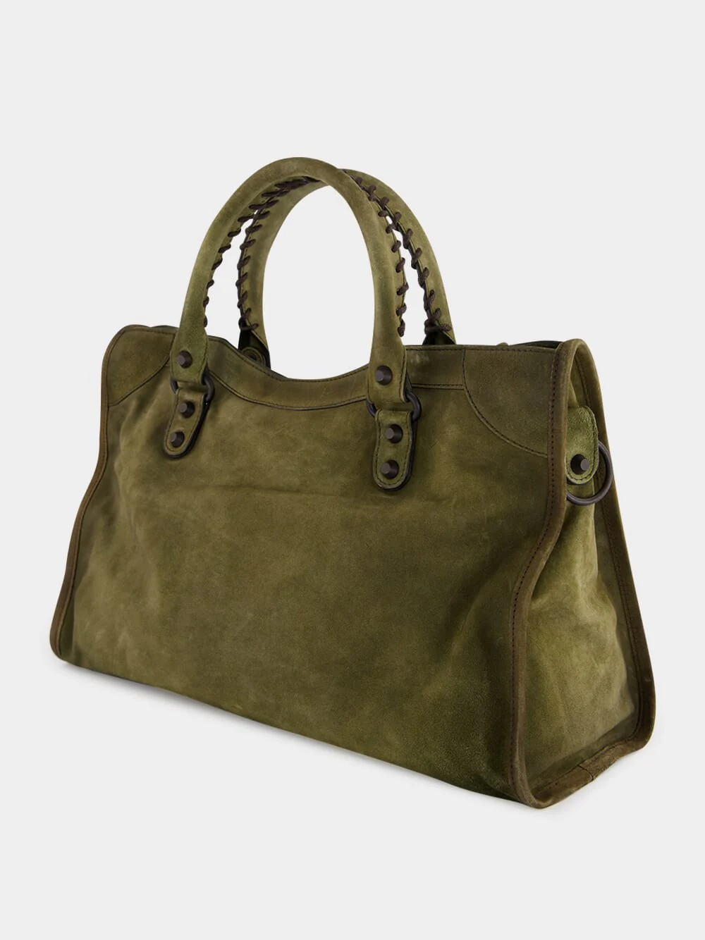 Khaki Green Le City Bag Medium in Suede Calfskin - Image 8