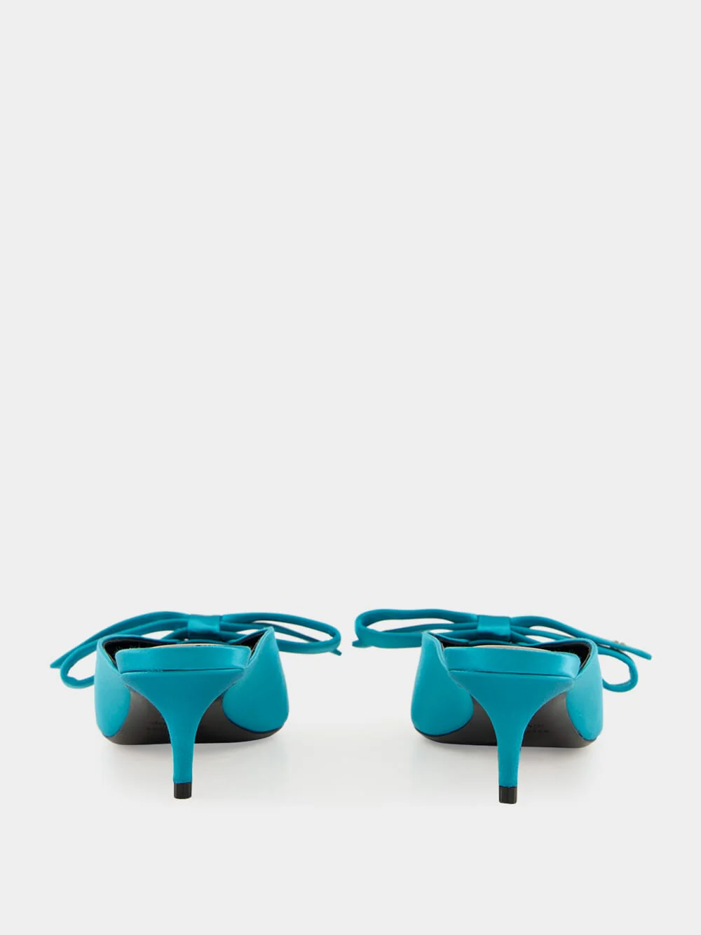 Nano Bow Heeled Mules in Blue Satin - Image 5