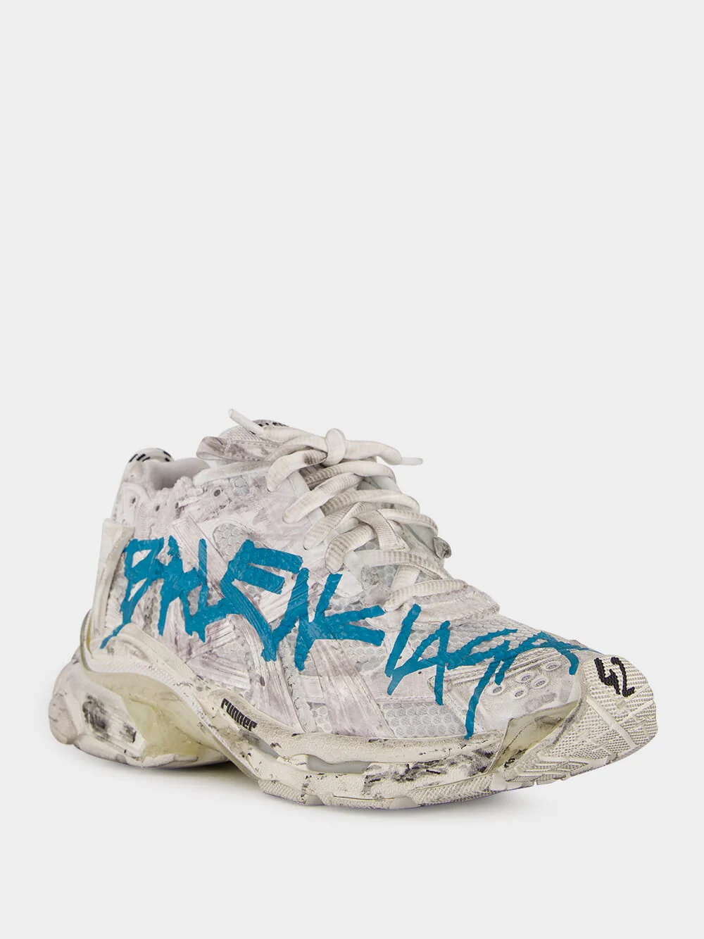 White and Blue Graffiti Runner Sneakers - Image 2