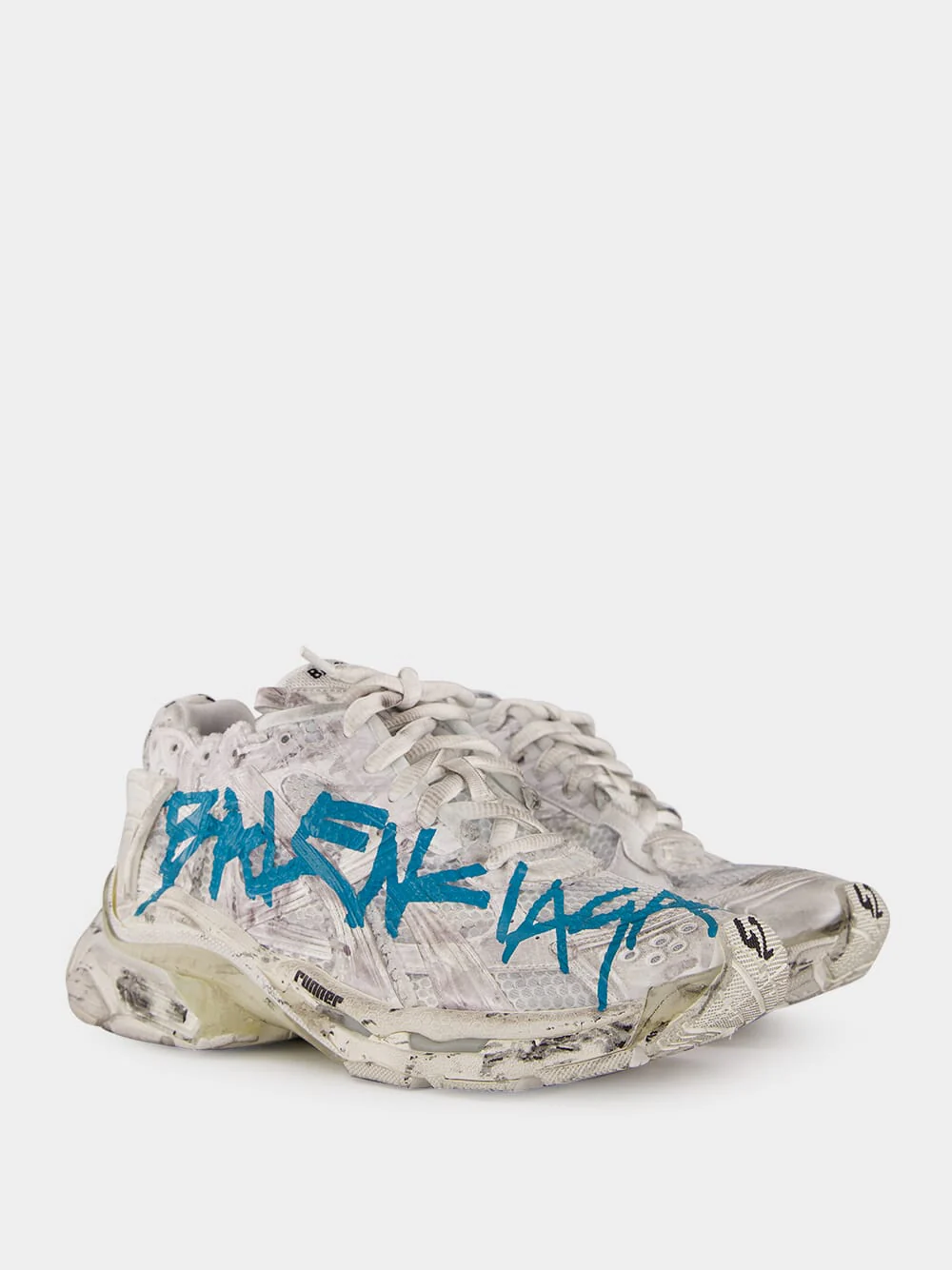 White and Blue Graffiti Runner Sneakers - Image 3