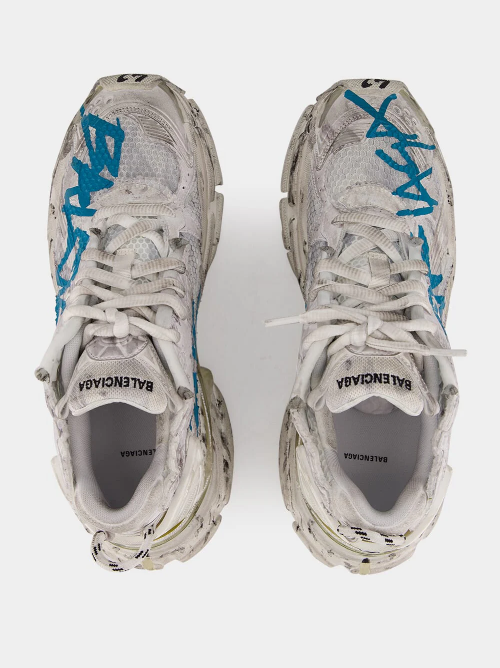 White and Blue Graffiti Runner Sneakers - Image 5