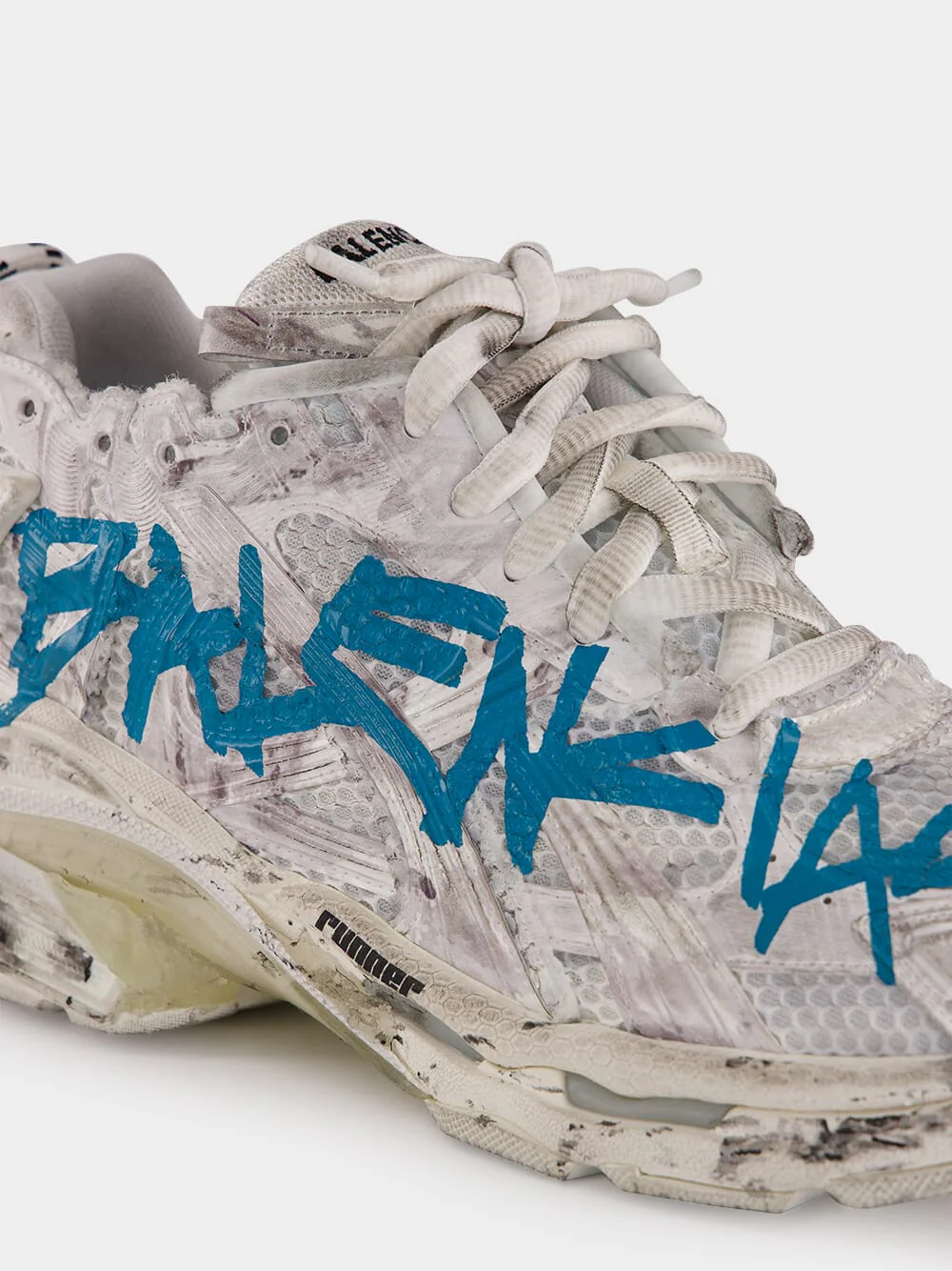 White and Blue Graffiti Runner Sneakers - Image 6