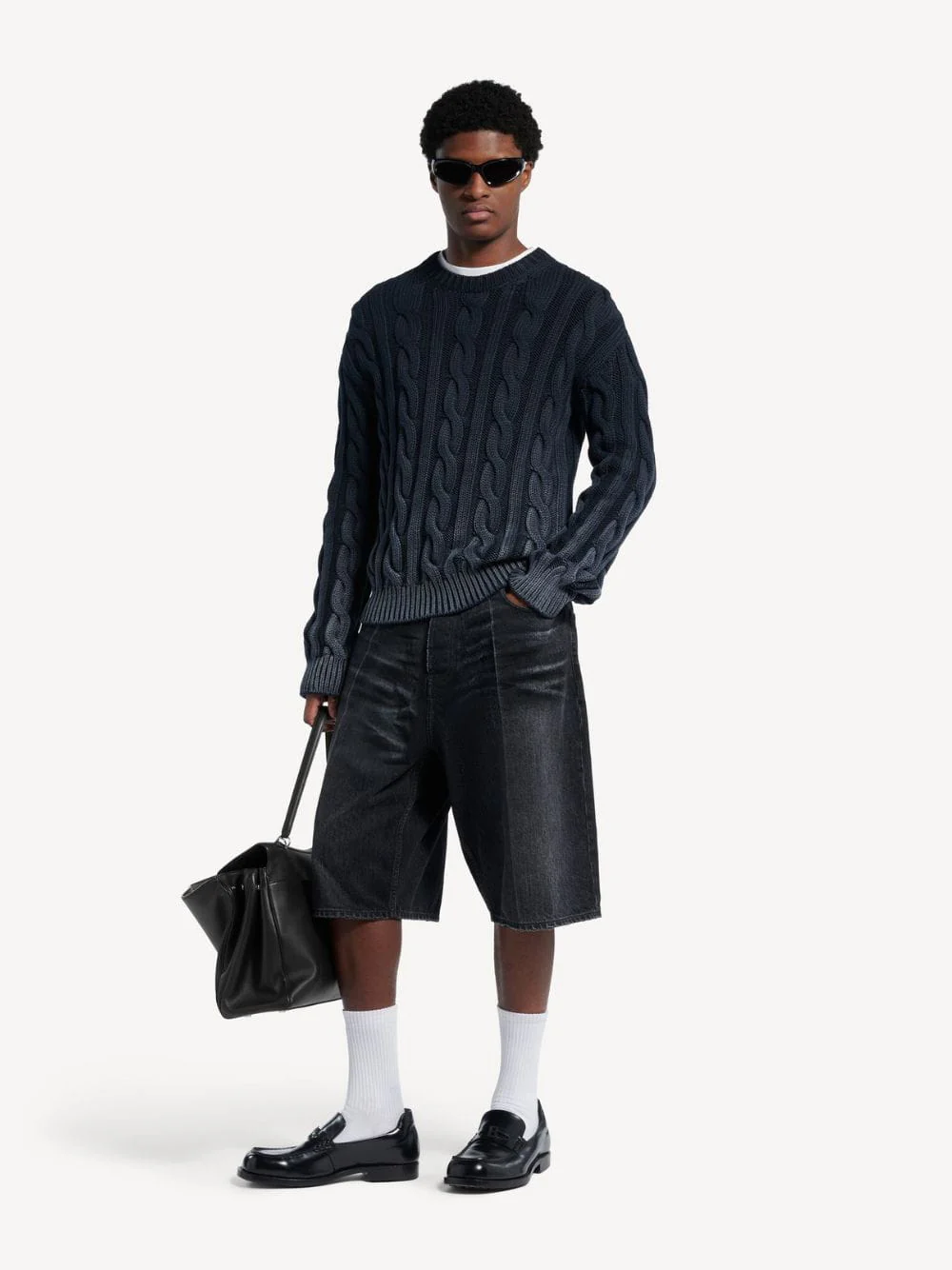 Black Denim Stay Press Shorts
