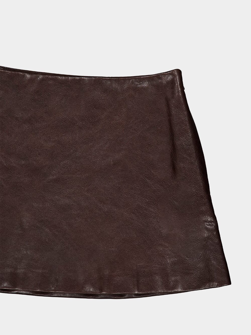 Coffee Brown Leather Mini Skirt - Image 3