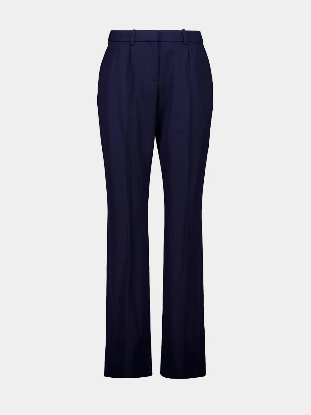 Navy Blue Slim Tailored Wool Trousers